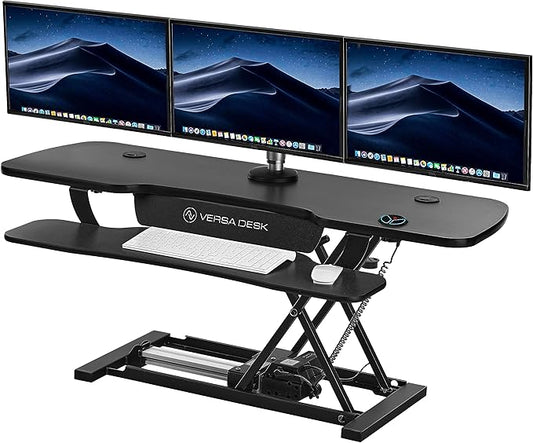 VERSADESK® PowerPro™ 48” x 24” Extra Wide Electric Sit-to-Stand Desk Converter w/ Keyboard Tray for Home or Office | USB Charging Port | Supports Multiple Monitors | Lifts 80 lbs. - Black