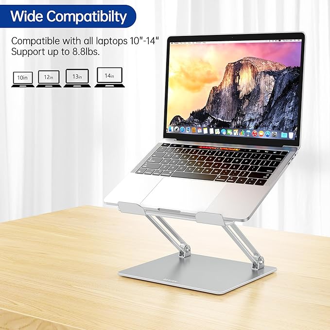 BESIGN LS10 Aluminum Laptop Stand, Ergonomic Adjustable Notebook Tablet Stand, Computer Holder Compatible with Air, Pro, Dell, HP, Lenovo More 10-14" Laptops, Silver