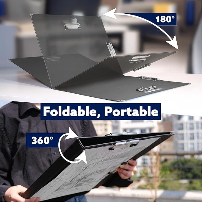 18x24 Clipboard - Foldable 18x24 File Folder & Drawing Board - Folds to 11x17 Clipboard, 4 Clips, Corner Protectors, Portable Art Portfolio, Architecture Folder, 11x17 Binder, Portfolio Binder (Black)