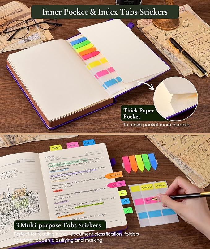 Vintage Leather Journal with 300 Numbered Pages,A4 Lined Journal for Men Women,Daily Journals for Writing,College Ruled Notebook for Work,School,Note taking,Travel Diary,Large (8.5" X 11.3")