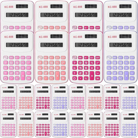 Hoteam 16 Pcs Christmas Pocket Calculator Gift for Students Bulk Mini Handheld Calculator Basic Standard Calculators with Button Battery 8 Digit Display for School Office Home(Pink Color)
