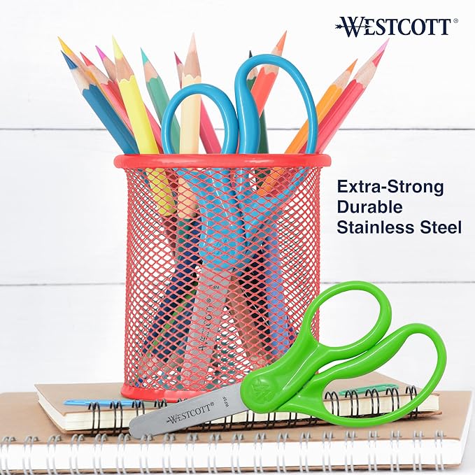 Westcott 5" Hard Handle Kids Scissors, Blunt, Assorted Colors, 2-Pack