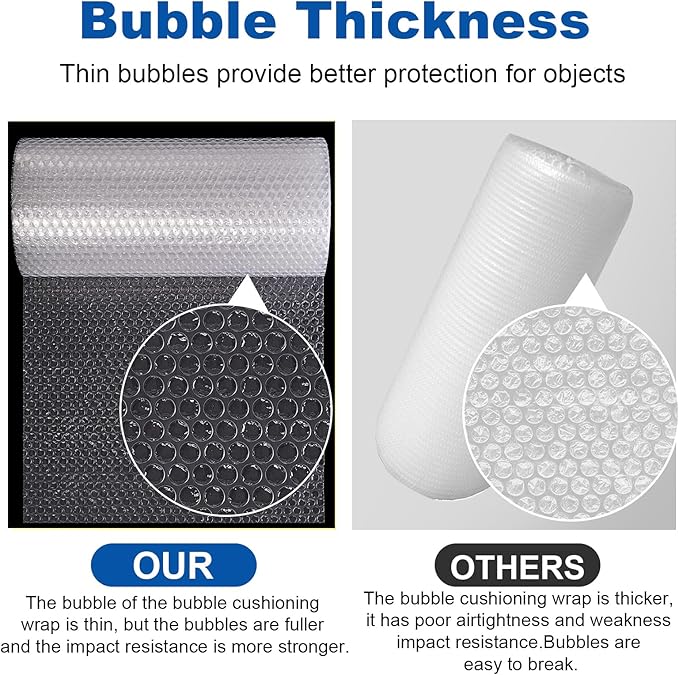 12 inch x 72ft - 2 Pack Total Small Thin Bubble Cushioning Wrap for Extra Protection Packaging Mailers, Nylon Wrap Rolls Moving Cushioning Supplies for Moving & Shipping, Perforated Every 12”