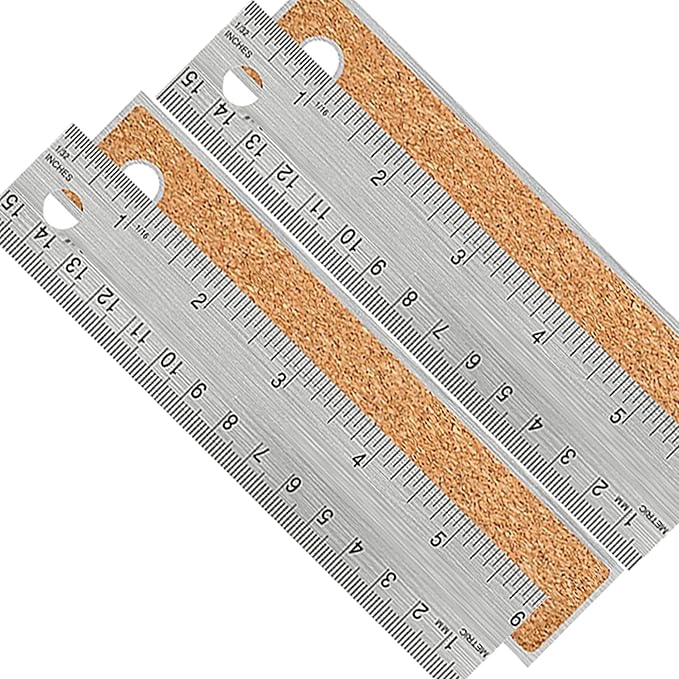Metal Ruler 6 Inch:[2 Pieces 6 Inch] Non-Slip Cork Backing Rulers with Inch and Centimeters Prevent Ink Leakage:for School Office Drawing Engineering