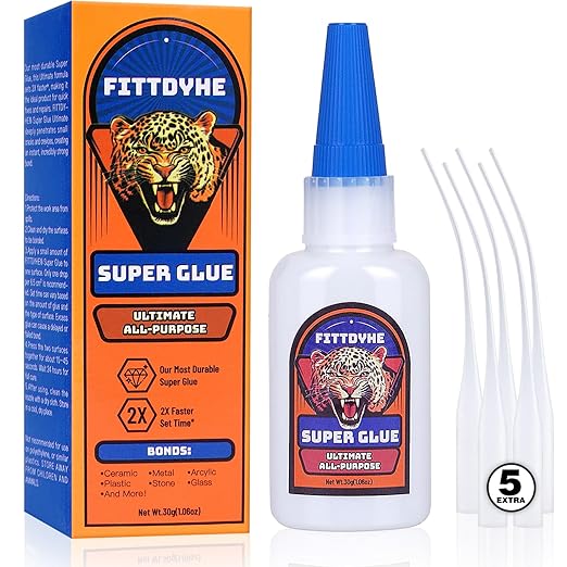 Super Glue Clear 30 g(1.06 oz.), Strong Fast Drying Waterproof Liquid Adhesive for Plastic, Metal, Wood, Rubber, Ceramic, Leather Repair,Rhinestone Jewelry, DIY Crafts