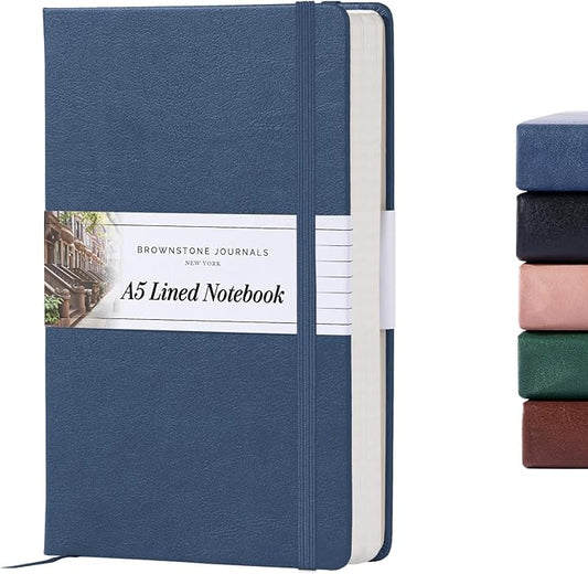 A5 Hardcover Lined Journal 5x8 - Notebook for Work & Writing, 160 Pages Thick 100 GSM Paper, Lay Flat Binding, Elastic Band, Ribbon Bookmark (Symphony Blue)