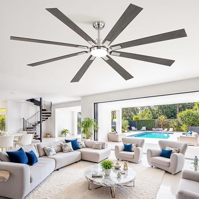 ZMISHIBO 80 inch Brushed Nickel Modern Ceiling Fans with Lights and Remote, Indoor/Outdoor Ceiling Fan for Living Room Patio, 6 Speed Reversible Quiet DC Motor, 3 CCT, Dual Finish Blades