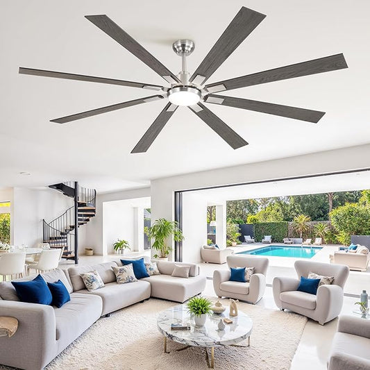 ZMISHIBO 80 inch Brushed Nickel Modern Ceiling Fans with Lights and Remote, Indoor/Outdoor Ceiling Fan for Living Room Patio, 6 Speed Reversible Quiet DC Motor, 3 CCT, Dual Finish Blades