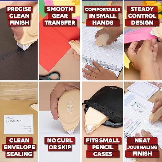 XFasten Glue Tape Roller for Scrapbooking 4-Pack Acid-Free Pastel Beige Double Sided Tape Roller for Crafts, Photos, Bullet and Junk Journaling Supplies - Scrapbook Adhesive Runner (0.3 in x 30 ft)