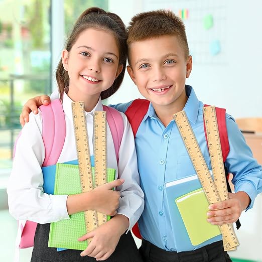 24 Pack Wooden Ruler 12 Inch, Rulers Bulk for Classroom, Wood Ruler with Centimeters and Inches, 2 Scale Measuring Rulers for Kids Students Teacher, Ideal Back to School Office Home Supplies