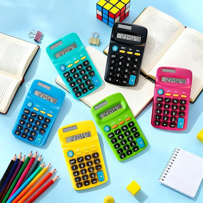 18 Pack Pocket Calculator Bulk: 8 Digit Hand Held Basic Calculator Small Solar Battery Dual Power Mini Calculators for Classroom Students Desktop School Home Office (Multicolor, 18 Pcs)