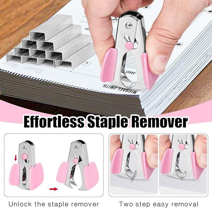 Stapler 25 Sheet Capacity with 1000 Staples and Staple Remover - Staplers for Desk, Non-Slip Office Stapler with Staples for Office, Pink