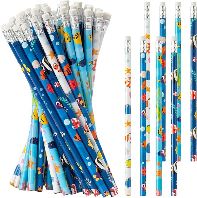 Xqumoi 60Pcs Tropical Fish Pencils with Eraser - Sea Animal #2 HB Pencils, Back to School Classroom Student Rewards, School Office Supply Bulk, Party Goodie Bag Fillers Stuffers, Birthday Party Favors