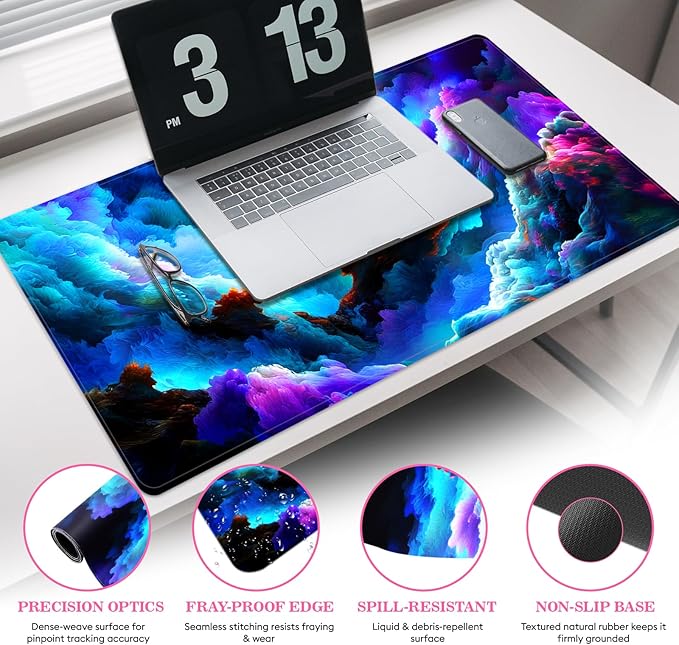 Long Mouse Pad XXL,Ergonomic Desk Mat Gaming Set,Keyboard Wrist Support Rest Mouse Pad Suitable for Office and Home (XXL Cotton Clouds)