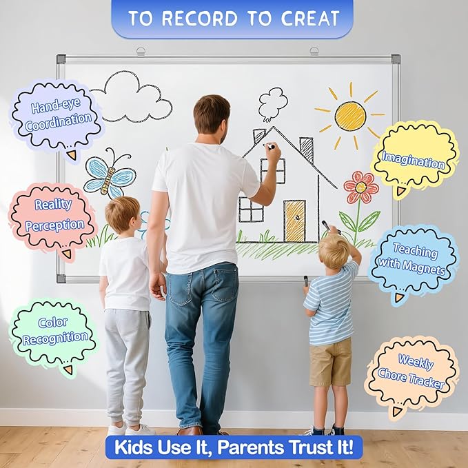 Grtard Large White Board Dry Erase, 36" x 24" Magnetic Dry Erase Boards, Hanging Magnetic Whiteboard with Marker and Magnets, Dry Erase Board for Wall, White Boards Dry Erase for School, Office, Home