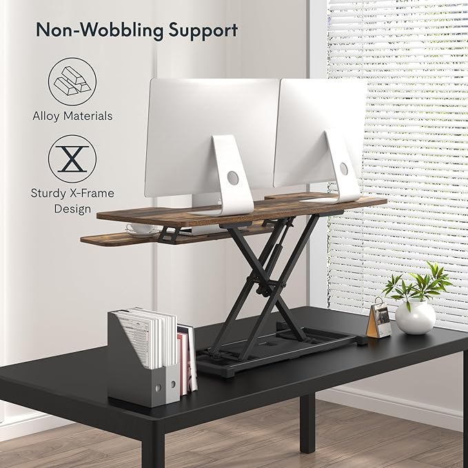 FLEXISPOT FLXISPOT 42-inch Standing Desk Converter, Sit to Stand Dual Monitor and Laptop Workstation with Wide Keyboard Tray, Rustic Color