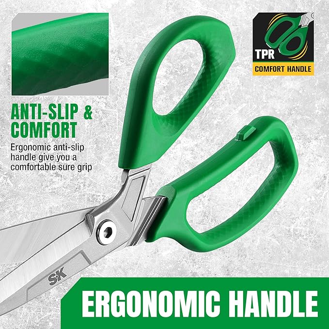 SK 10" Heavy Duty Scissors, All Purpose Shears, Premium CR-V Steel Construction, One Piece Drop Forged Blades, Ergonomic Handle for Comfortable Grip