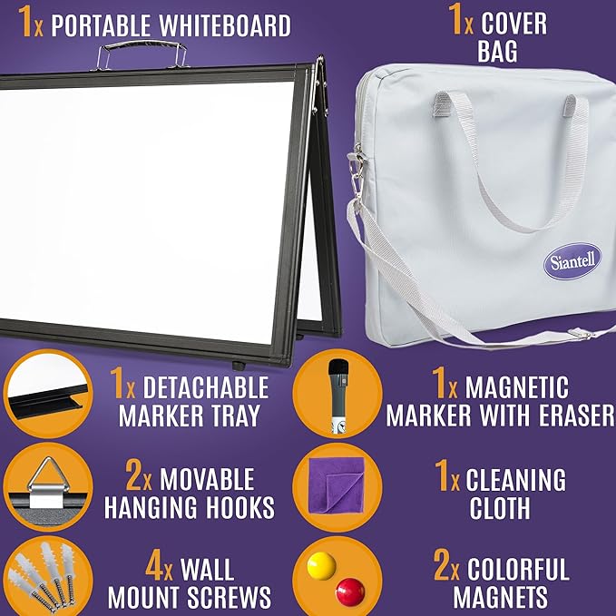 Small Dry Erase White Board – Magnetic Desktop Whiteboard - 16x12 inch 4 Sides Portable Whiteboard for Kids - Tabletop Mini Easel with Cover Bag for Office Desk, Students, Teachers