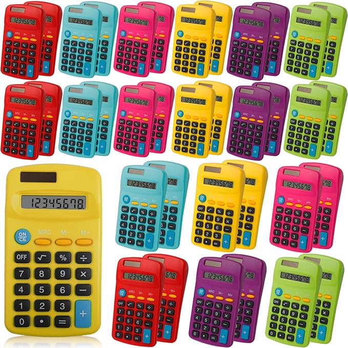 36 Pack Pocket Calculators, Solar & Battery Powered Desktop Calculators, 8 Digit Display, Mini Size, for Students, Kids, School, Home, Office (6 Colors)