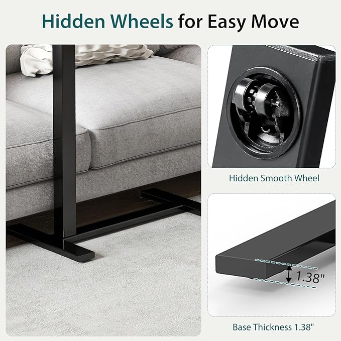 NEWBULIG Rolling Desk Adjustable Height, Small Standing Desks Rolling Table with Wheels, Portable Laptop Mobile Stand with Tiltable Desktop for Teacher Classroom Home Office, Black