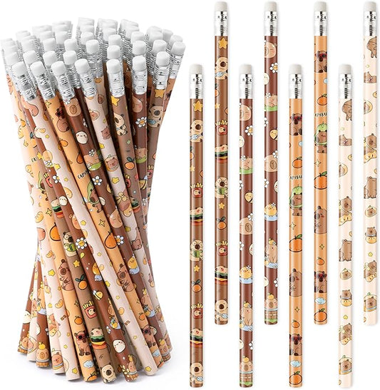 Xqumoi Capybara Pencils with Eraser - Cute Capybara #2 HB Pencils, School Classroom Student Rewards Back to School Office Supply Animal Print Goodie Bag Fillers Stuffers Birthday Party Favors
