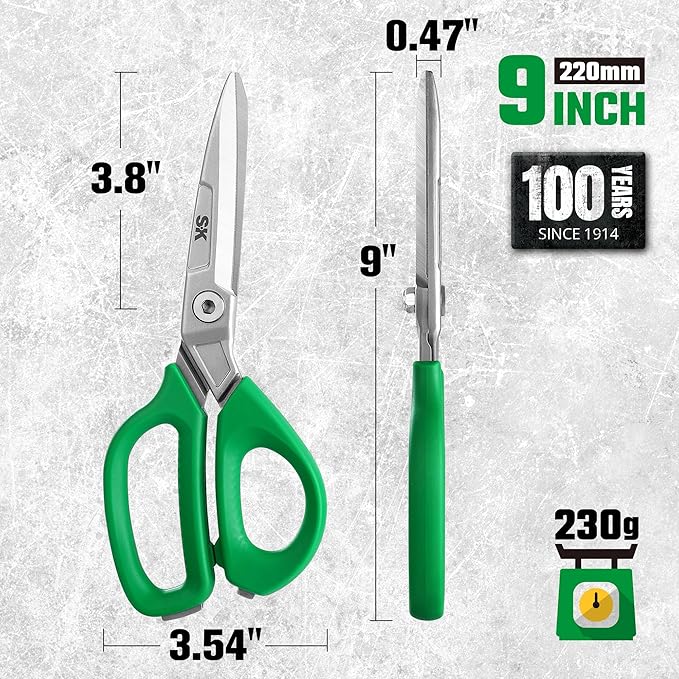 SK 9" Heavy Duty Scissors, All Purpose Shears, Premium CR-V Steel Construction, One Piece Drop Forged Blades, Ergonomic Handle for Comfortable Grip