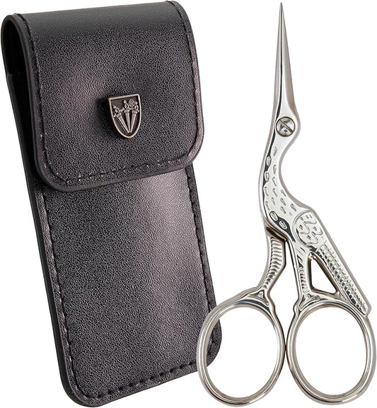 3 Swords Germany - Embroidery Scissors, Stork Scissors Shears for Art Work, Daily Use in Household, Sewing, Art Work, Craft with black Synthetic Leather case