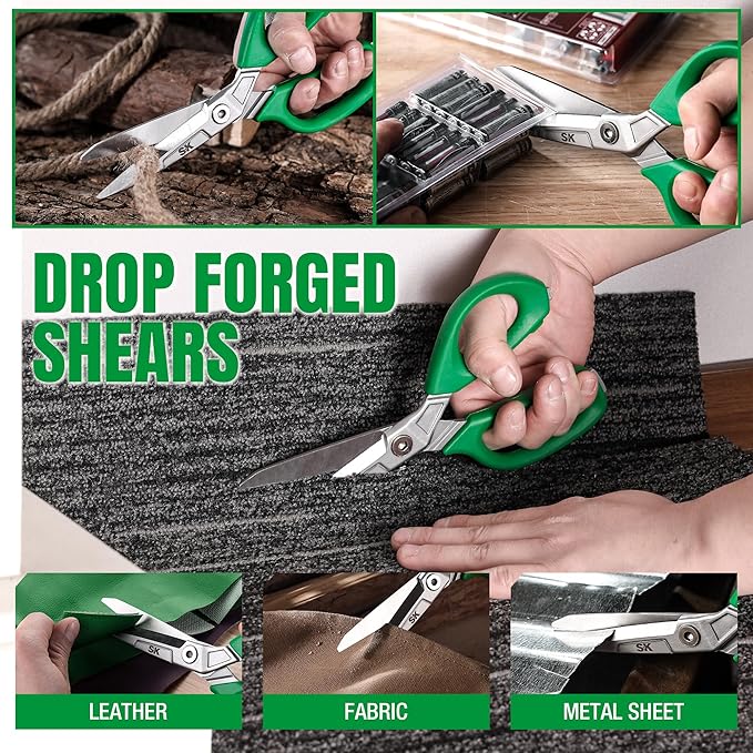 SK 9" Heavy Duty Scissors, All Purpose Shears, Premium CR-V Steel Construction, One Piece Drop Forged Blades, Ergonomic Handle for Comfortable Grip