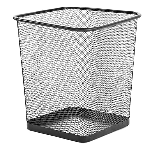 Zuvo Square Mesh Waste Wastebasket Pack of 2 | Lightweight Waste Metal Basket Garbage Can | Metal Trash Bin Ideal for Kitchen Home Office Dorm Living Desk Bedroom, (16 Quart)(Black)(10.1" X 10")