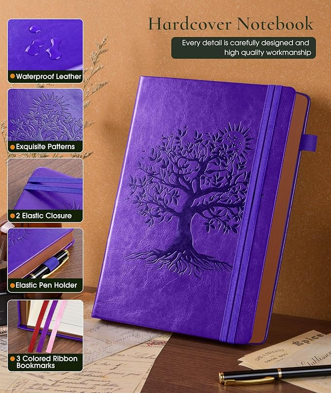 Vintage Leather Journal with 300 Numbered Pages,B5 Lined Journal for Men Women,Daily Journals for Writing,College Ruled Notebook for Work,School,Note taking,Travel Diary,Large (7" x 10")