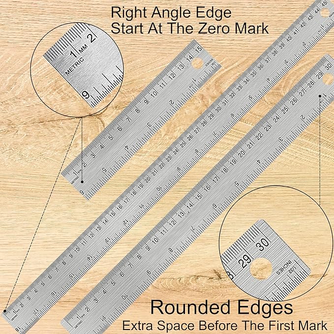 Stainless Steel Metal Ruler:[10 Pieces 12 Inch] Stainless Steel Metal Ruler with Cork Backing Non-Slip Rulers with Inch and Centimeters Metal Ruler Drafting Office Tools Prevent Ink Leakage