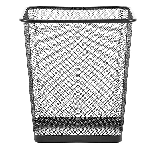 Zuvo Square Mesh Waste Wastebasket Pack of 2 | Lightweight Waste Metal Basket Garbage Can | Metal Trash Bin Ideal for Kitchen Home Office Dorm Living Desk Bedroom, (16 Quart)(Black)(10.1" X 10")