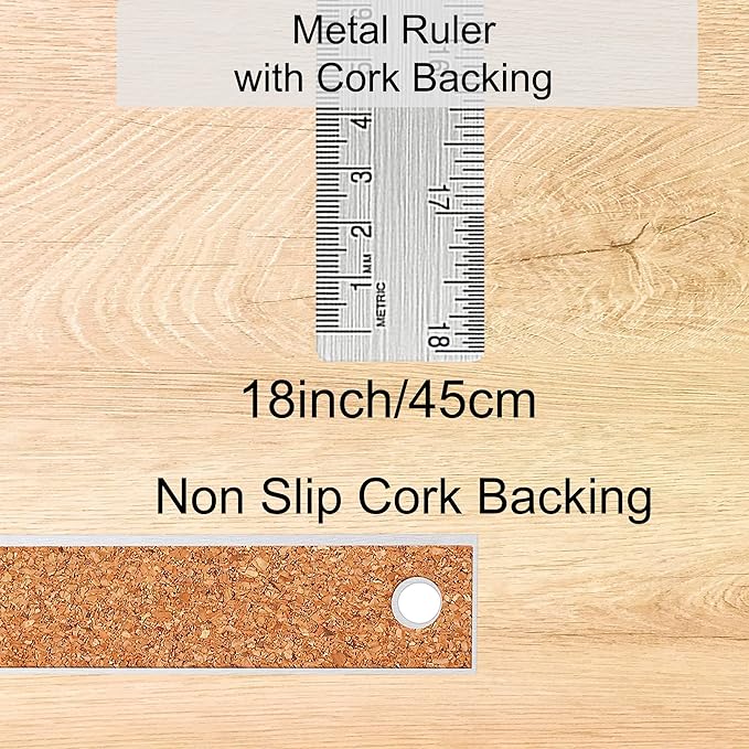 Metal Ruler With Cork Backing: 10 PCS 18 Inch Stainless Steel Non-Slip Rulers With Inch and Centimeters
