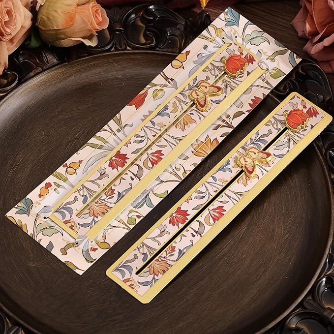 Metal Straight Edge Ruler, 7 Inch Scale, Vintage Floral Design & Movable Flower & Butterfly Slider, and Envelope, Ideal Christmas & New Year Gift for Book Lovers, Readers, Women, Teenage, Studen