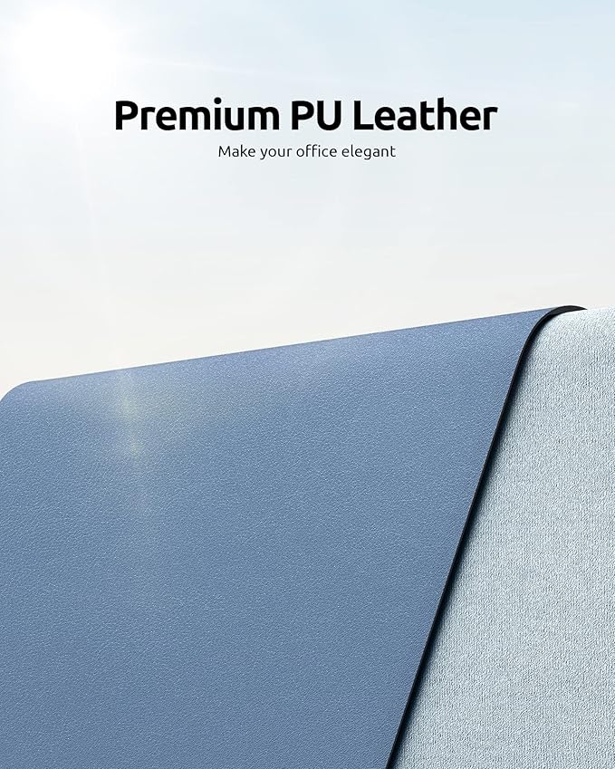 YSAGi Leather Desk Protector, Office Mat, Large Mouse Mat, Non-Slip PU Leather Blotter, Laptop Desk, Waterproof Writing Pad for Office and Home (Blue, 23.6" x 13.8")