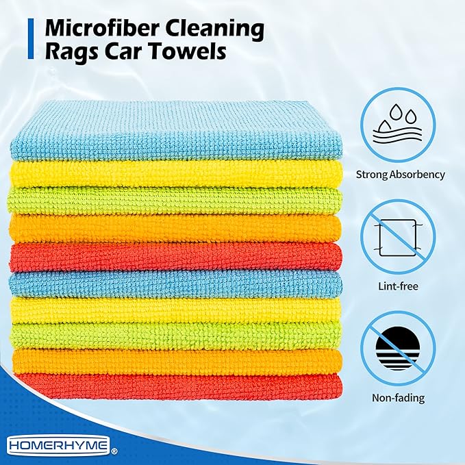 HOMERHYME Microfiber Cleaning Cloth, 100 Pack Cleaning Rags Microfiber Towel Bulk Absorbent Lint-Free Wash Cloths, All-Purpose Towels for Cars, Shop, Automotive, Garage, Home and Kitchen 11.5"*11.5"
