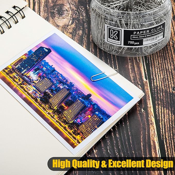 750 Paper Clips Assorted Sizes Small, Medium and Large Paper Clips for Paperwork Ideal for Home, School and Office Use (Assorted, Silver)