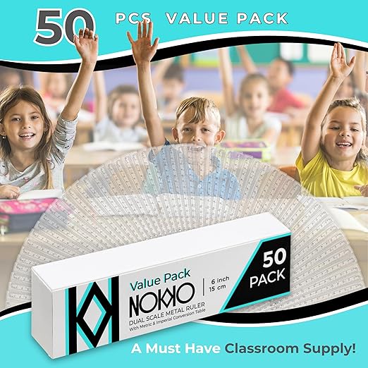 NOKKO Rulers Bulk for Classroom - Pack of 50 - Clear Plastic Ruler 12 Inch / 30 cm - Transparent School Ruler with Inches and Centimeters - Back to School Supplies for Kids, Students and Teachers
