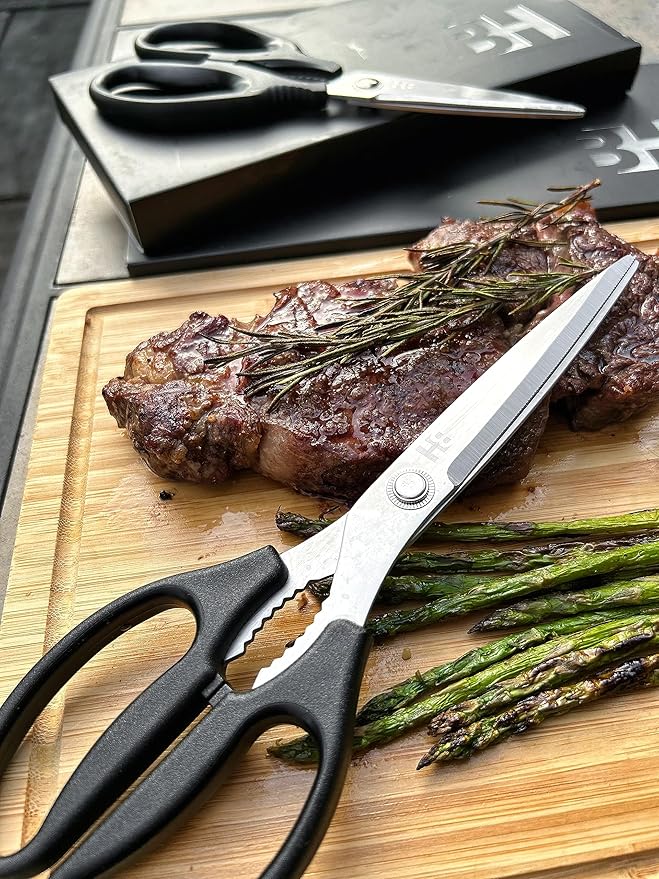 BOWERY HOME Meat Scissors - Heavy Duty Kitchen Shears - Heavy Duty Kitchen Shears - NOT MADE IN CHINA - For Cutting Food, Meat, Fish, Vegetable, Pizza (10 inches)