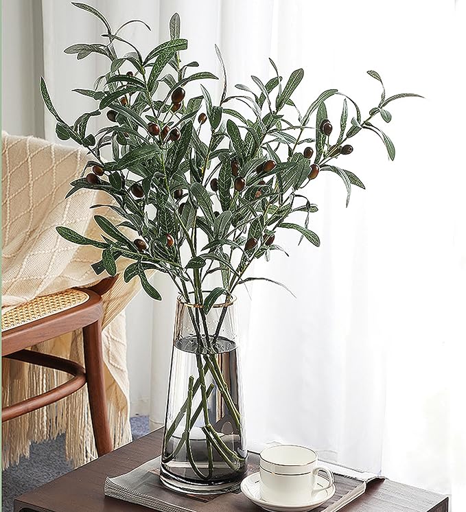 3 PCS 31.5" Artificial Olive Branch Olive Stem Artificial Branches Branchesfor Vase Tabletop Greenery Decor for Home Office Wedding Party