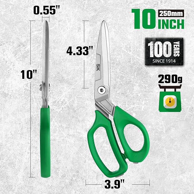 SK 10" Heavy Duty Scissors, All Purpose Shears, Premium CR-V Steel Construction, One Piece Drop Forged Blades, Ergonomic Handle for Comfortable Grip