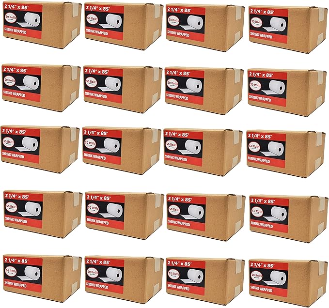 (1000 Rolls) 2 1/4 x 85 Thermal Paper Receipt Rolls 2.25 x 85 ft, 55 GSM Premium Quality German Paper Fits All Credit Card Terminals Verifone VX510 VX570 FD50 BPA Free from BuyRegisterRolls