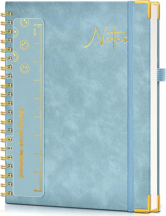 Hardcover Spiral Notebook Journal 8.5” x 11”, A4 Large Leather Notebooks for Women Men, Lined College Ruled Notebook, 100 GSM Paper, Spiral Bound Journals for Work School Note Taking Business, Blue