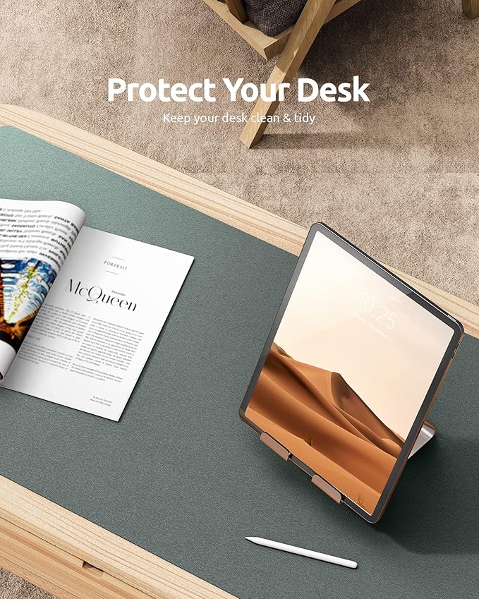 YSAGi Leather Desk Protector, Office Mat, Large Mouse Mat, Non-Slip PU Leather Blotter, Laptop Desk, Waterproof Writing Pad for Office and Home (Dark Green, 31.5" x 15.8")