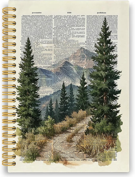 XPH Vintage Nature Landscape Spiral Notebook, Mountain Forest Journaling Notebooks for Women, Mountain Gifts Hardcover Journals for Writing 160 Pages 5.5 x 8.3 Inch, Nature Lover Gifts