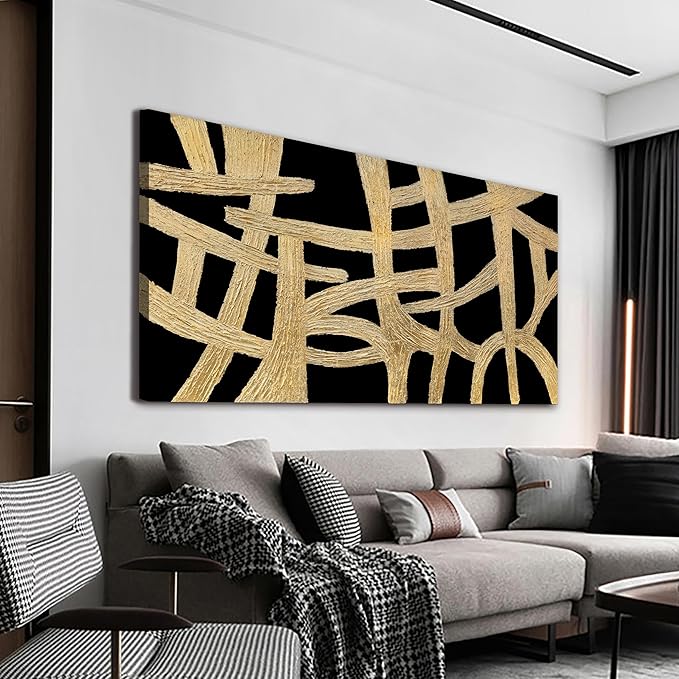 YISXINOAG Abstract Wall Art Small Size Black And Gold Wall Art Home Wall Decor Artwork Modern Canvas Art Wall Decor Painting Prints Pictures For Bedroom Office Artwork 20"X 40"