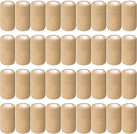 Treela 36 Pcs Self Adherent Bandage 4" X 5 Yard Wrap Breathable Cohesive Bandage Elastic Adhesive Tape for Stretch Athletic Sports Wrist Ankle(Nude)