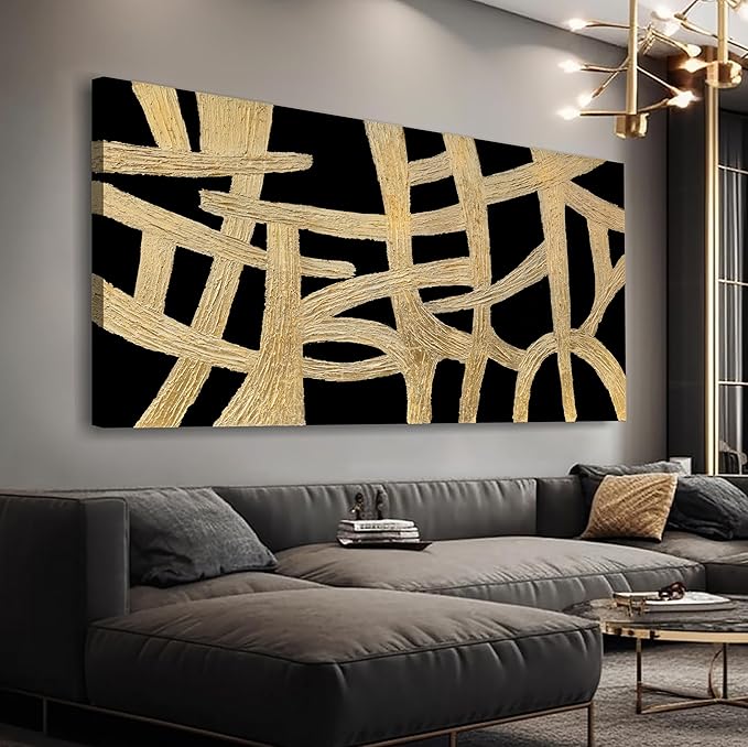 YISXINOAG Abstract Wall Art For Living Room Prints Artwork Abstract Canvas Art Wall Decor Black And Gold Wall Art Large Size Modern Painting Hotel Office Home Wall Decor 29 x 58 Inch